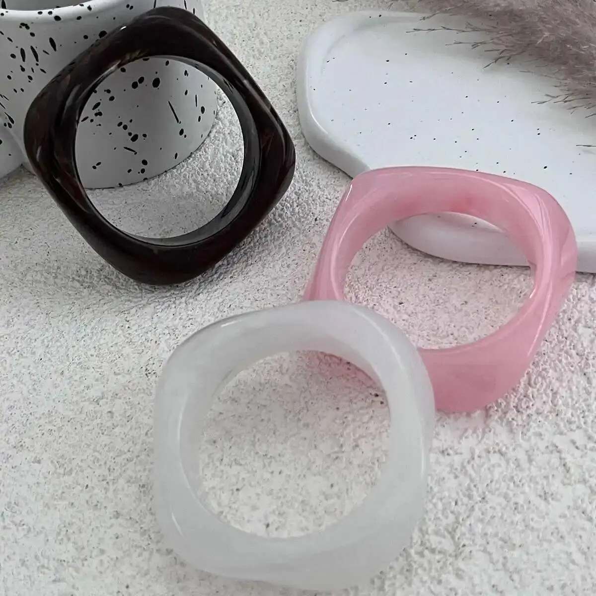 Ingemark Y2K Boho Irregular Resin Plastic Bangles for Women New Trend 2025 Goth Geometric Wide Bracelet Daily Party Hand Jewelry