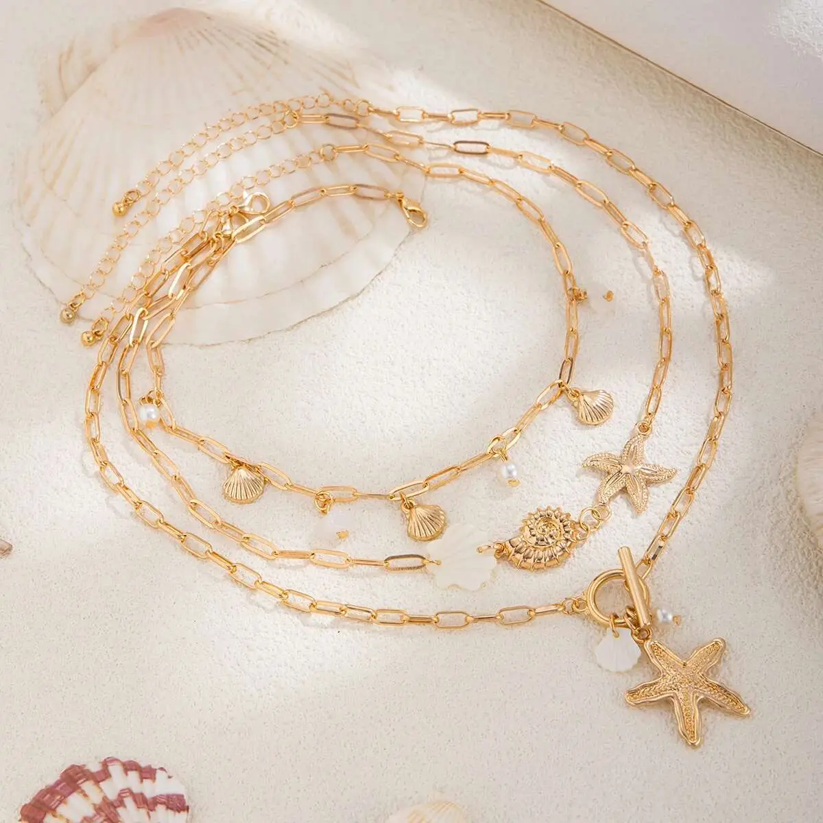 Ingemark 3Pcs/Set Boho Metal Starfish Conch Pendant Choker Necklace for Women 2025 Trend Summer Clavicle Chain Aesthetic Jewelry
