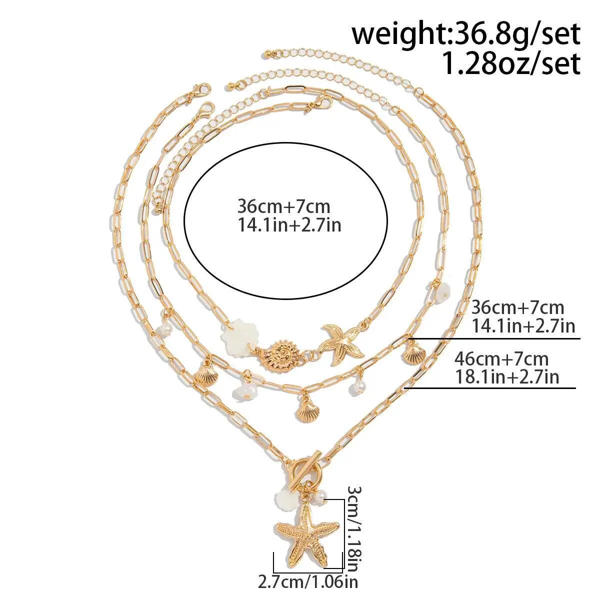 Ingemark 3Pcs/Set Boho Metal Starfish Conch Pendant Choker Necklace for Women 2025 Trend Summer Clavicle Chain Aesthetic Jewelry