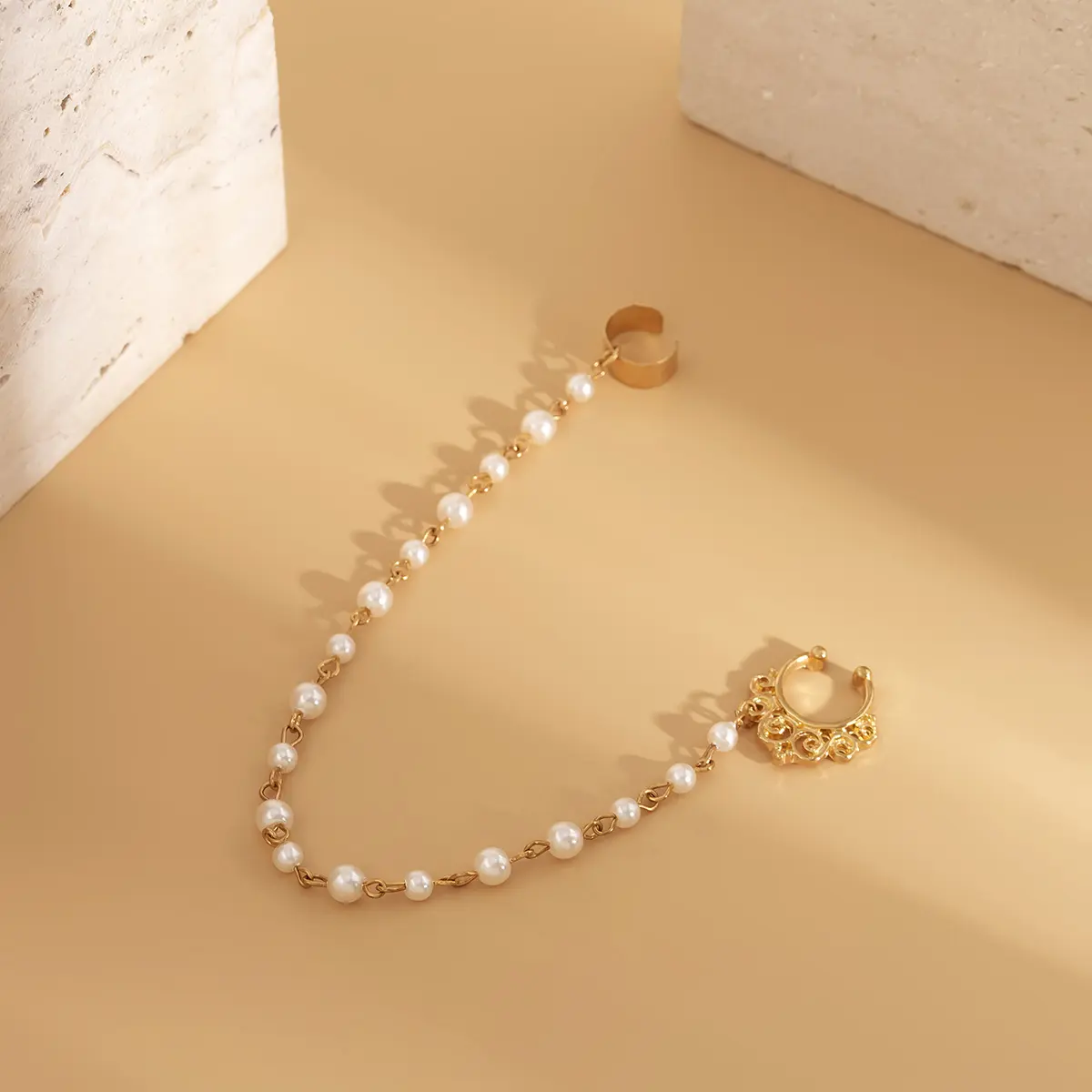 Fashion Imitation Pearl Nose Clip Ring With Earring for Women No Nostril Piercing Body Chain Jewelry Party Dancer Accessories