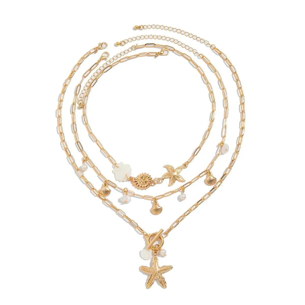 Ingemark 3Pcs/Set Boho Metal Starfish Conch Pendant Choker Necklace for Women 2025 Trend Summer Clavicle Chain Aesthetic Jewelry