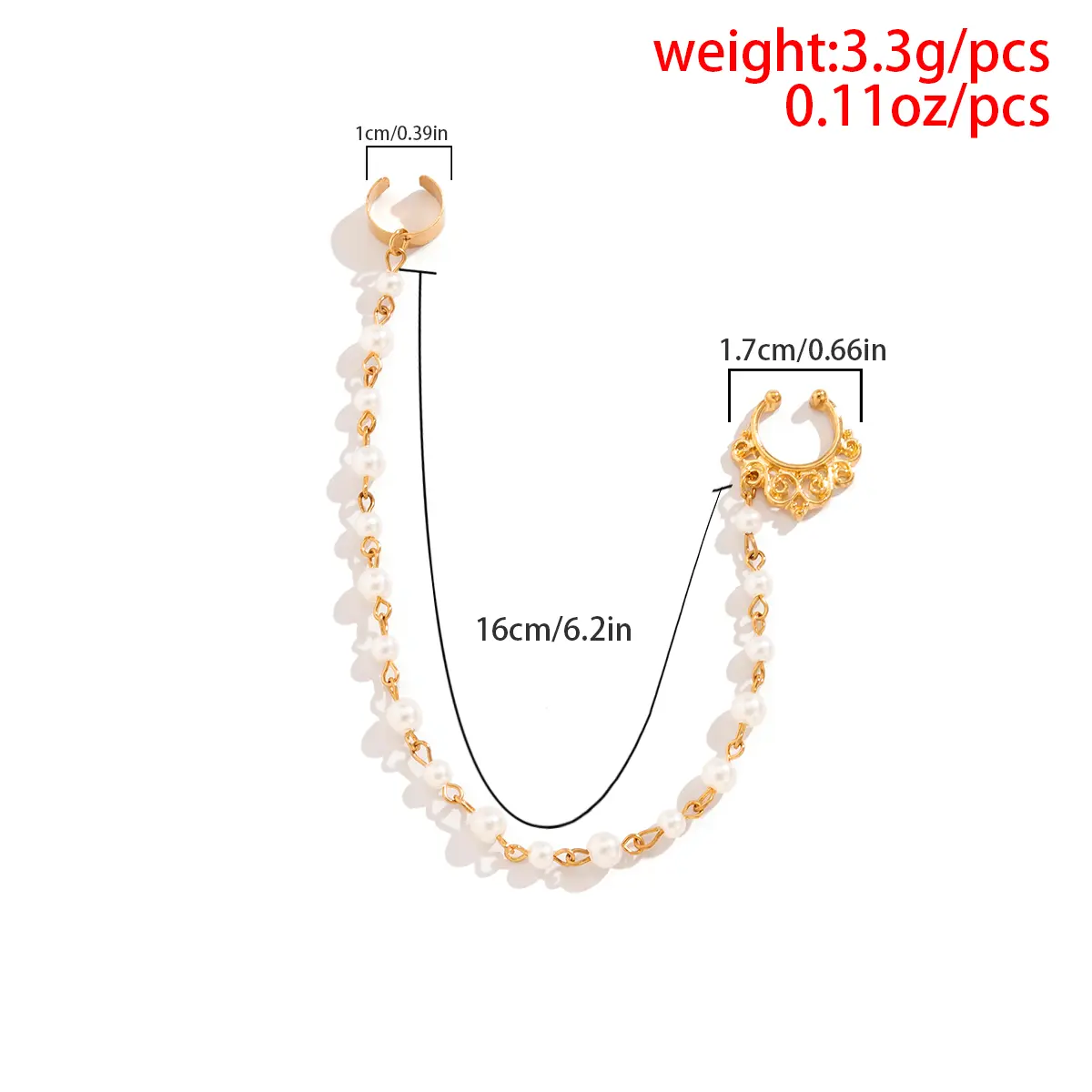 Fashion Imitation Pearl Nose Clip Ring With Earring for Women No Nostril Piercing Body Chain Jewelry Party Dancer Accessories