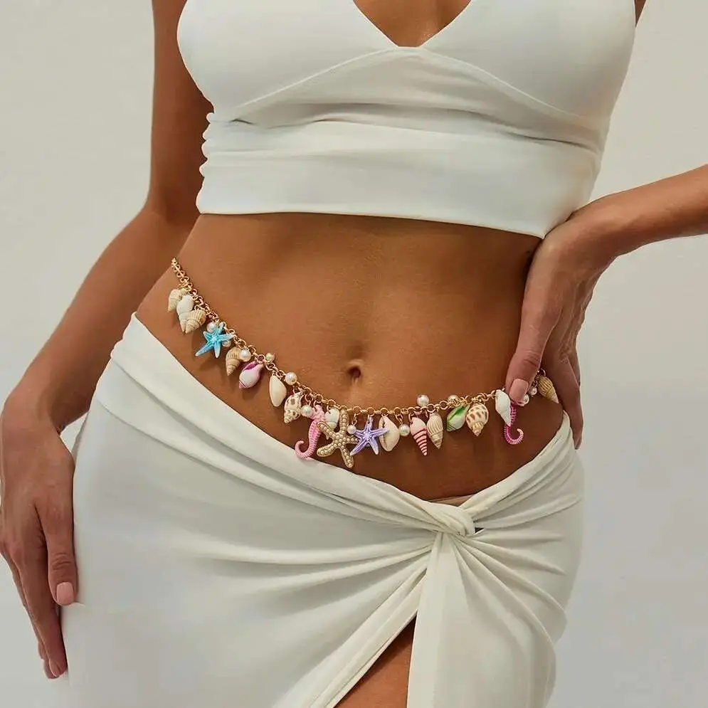 Ingemark Bohemia Colorful Starfish Conch Seahorse Pendant Waist Chain for Women Trendy Sexy Bikini Belly Chain Y2K Charm Jewelry