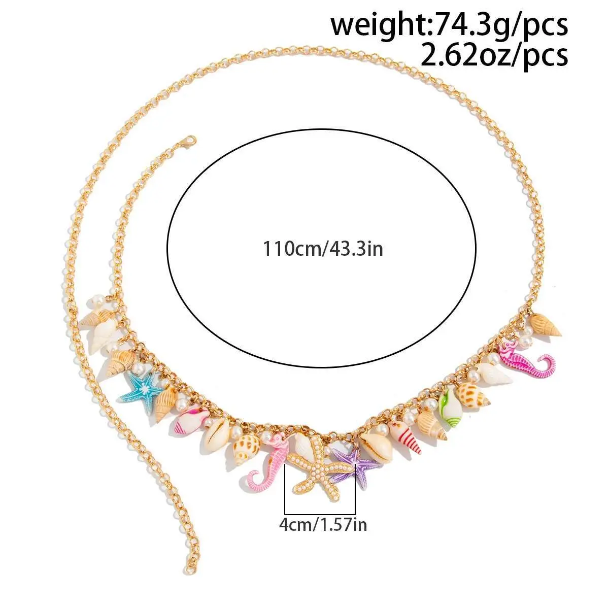 Ingemark Bohemia Colorful Starfish Conch Seahorse Pendant Waist Chain for Women Trendy Sexy Bikini Belly Chain Y2K Charm Jewelry