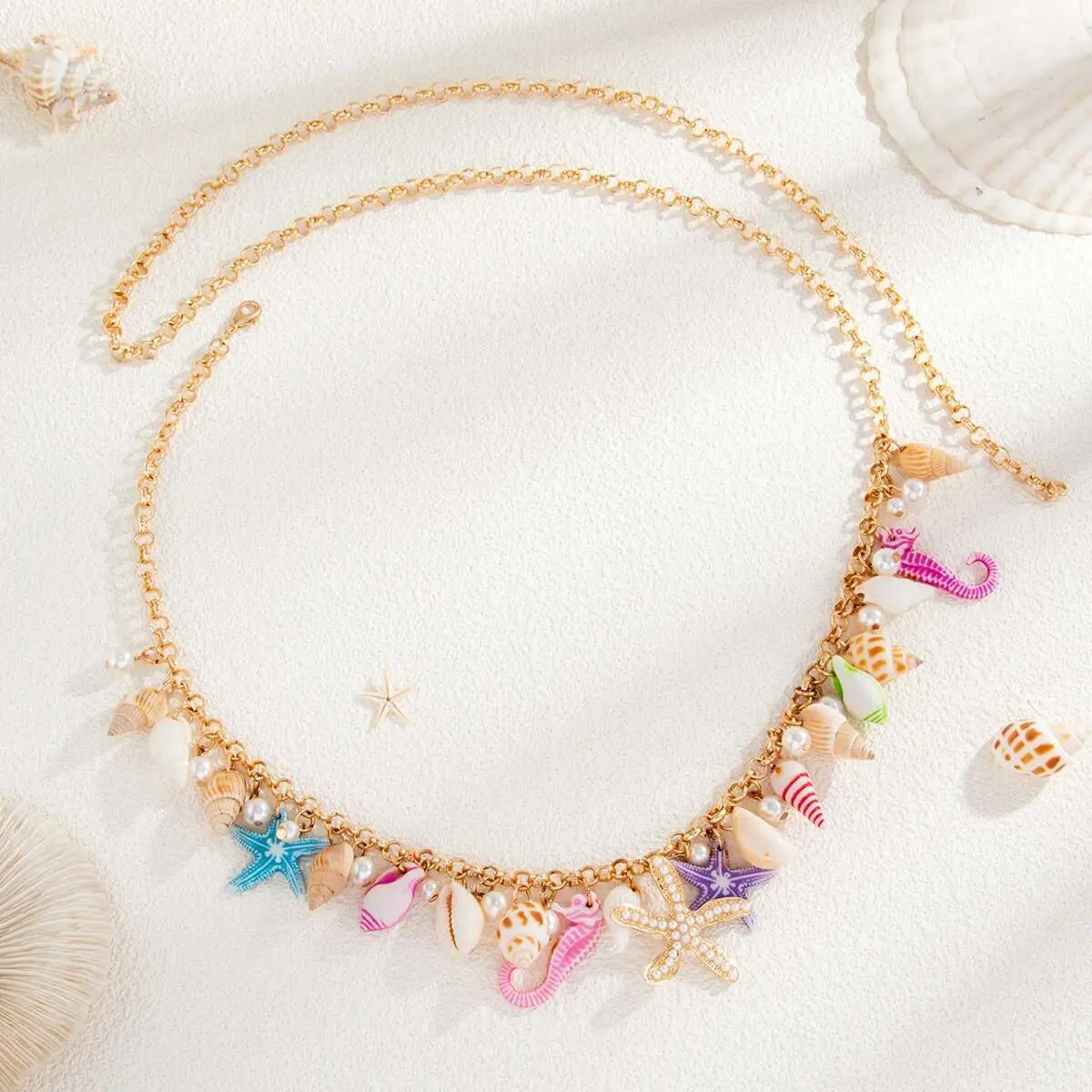 Ingemark Bohemia Colorful Starfish Conch Seahorse Pendant Waist Chain for Women Trendy Sexy Bikini Belly Chain Y2K Charm Jewelry