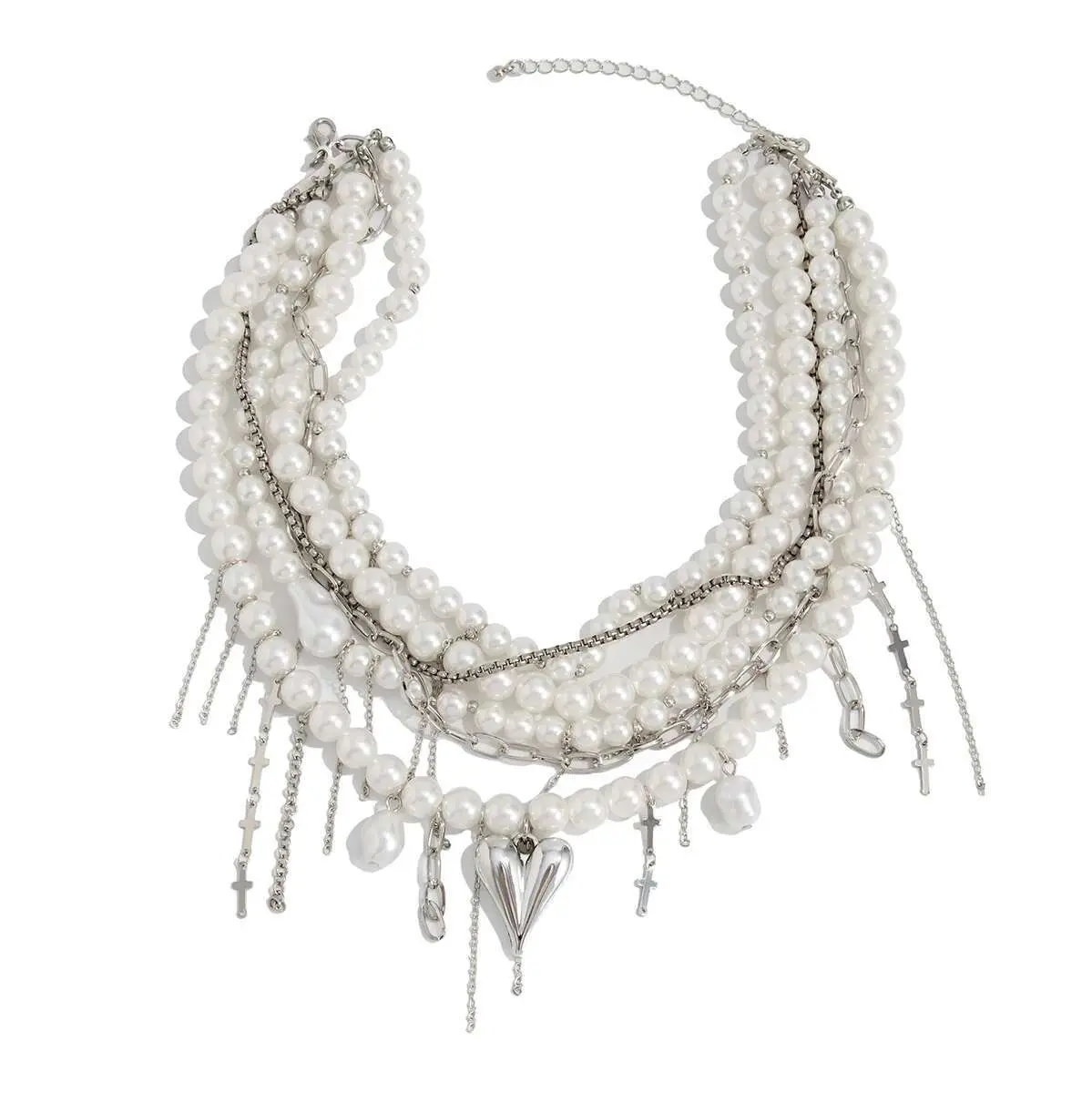 Ingemark Elegant Multilayer Imitation Pearl Chain Necklace Women 2025 New Trend Goth Love Heart Pendant Choker Wedding Jewelry
