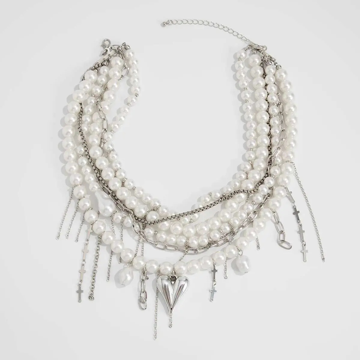 Ingemark Elegant Multilayer Imitation Pearl Chain Necklace Women 2025 New Trend Goth Love Heart Pendant Choker Wedding Jewelry