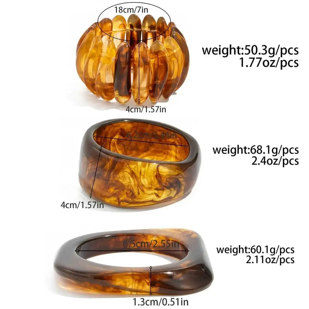 Ingemark 3 Styles Ethnic Brown Resin Acrylic Bangles for Women New Trend Vintage Irregular Geometric Wide Bracelet Charm Jewelry