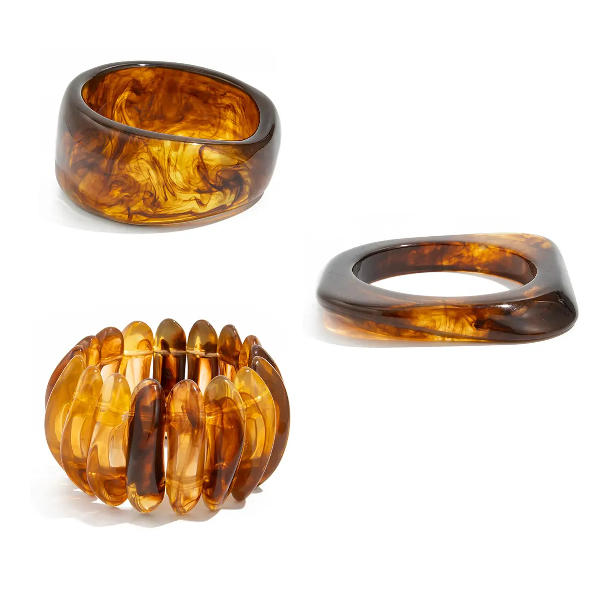 Ingemark 3 Styles Ethnic Brown Resin Acrylic Bangles for Women New Trend Vintage Irregular Geometric Wide Bracelet Charm Jewelry