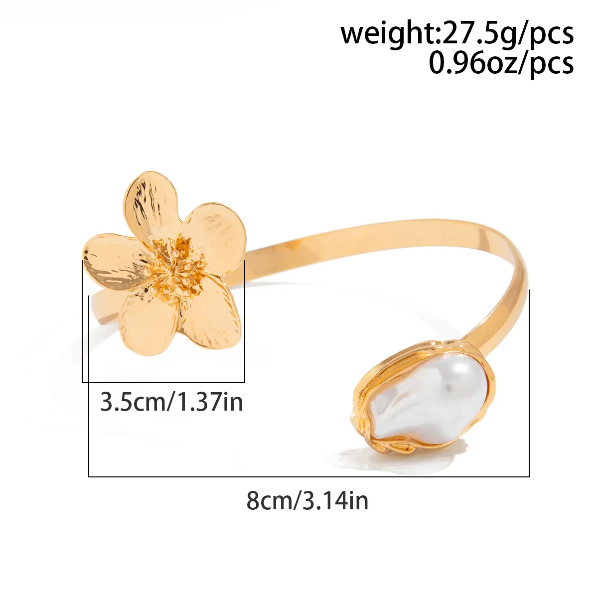 Ingemark 2025 New Bohemia Retro Gold Color Flower Open Bangles Women Fashionable Elegant Imitation Pearls Arm Bracelets Jewelry