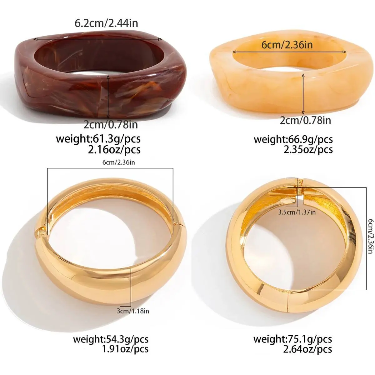 Ingemark 4 Styles Hip Hop Irregular Resin Plastic Bangles for Women Punk Irregular Metal Spring Bracelets Grunge Jewelry Gift