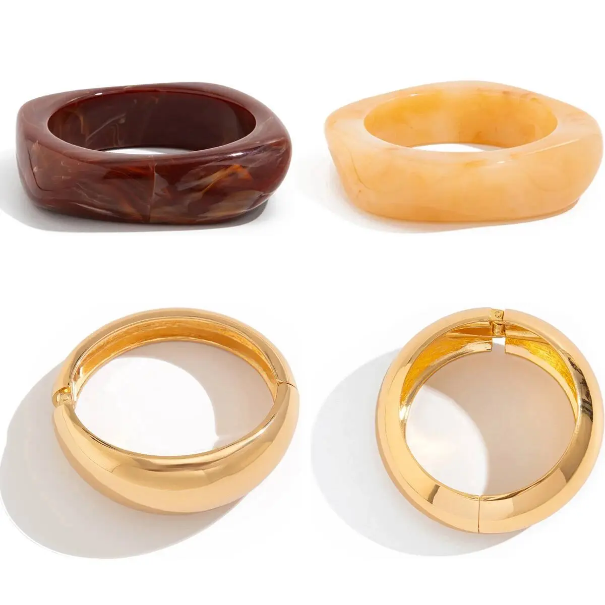 Ingemark 4 Styles Hip Hop Irregular Resin Plastic Bangles for Women Punk Irregular Metal Spring Bracelets Grunge Jewelry Gift
