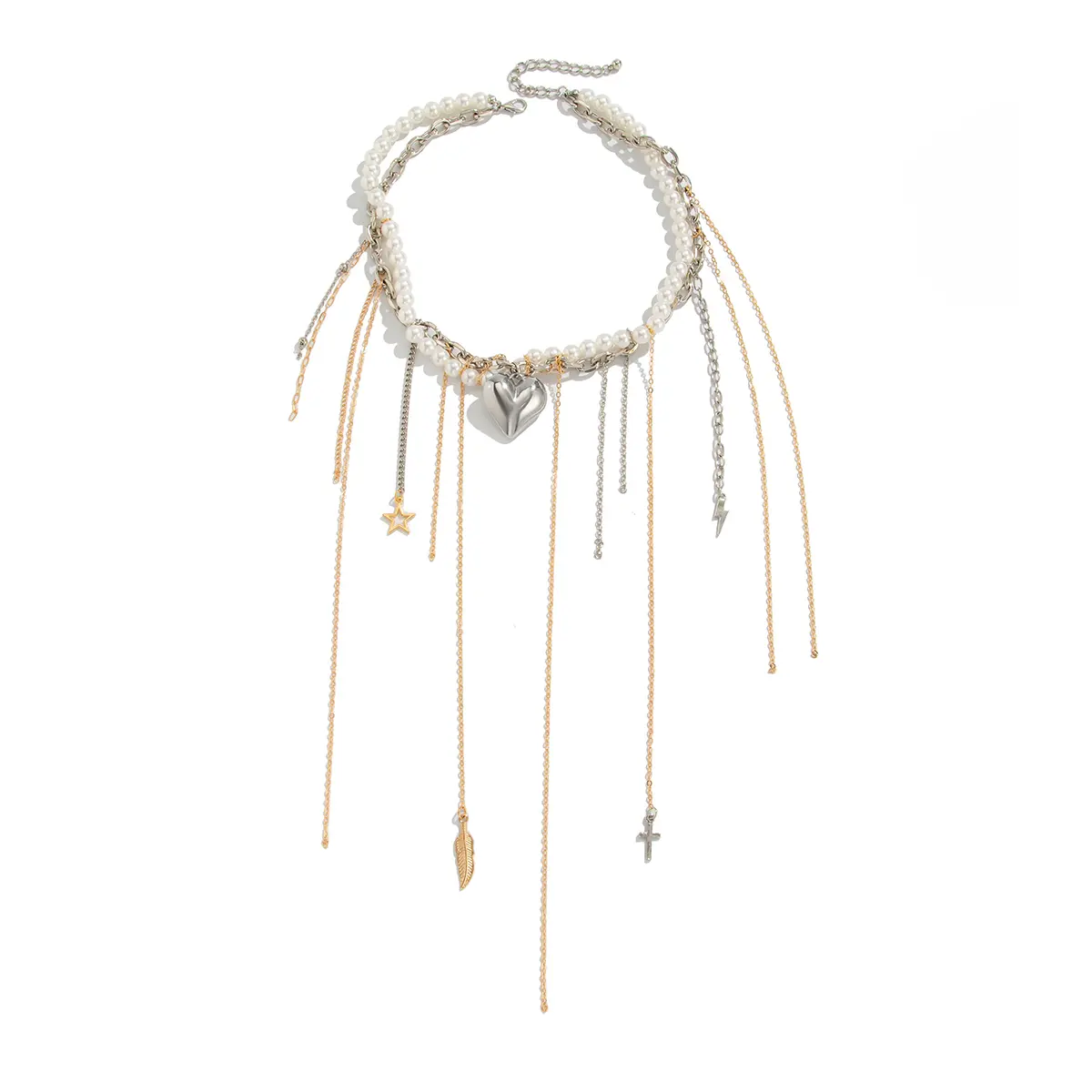 Ingemark Multilayer Love Heart Star Tassel Pendant Choker Necklace for Women Vintage Imitation Pearl Beads Chain Neck Jewelry