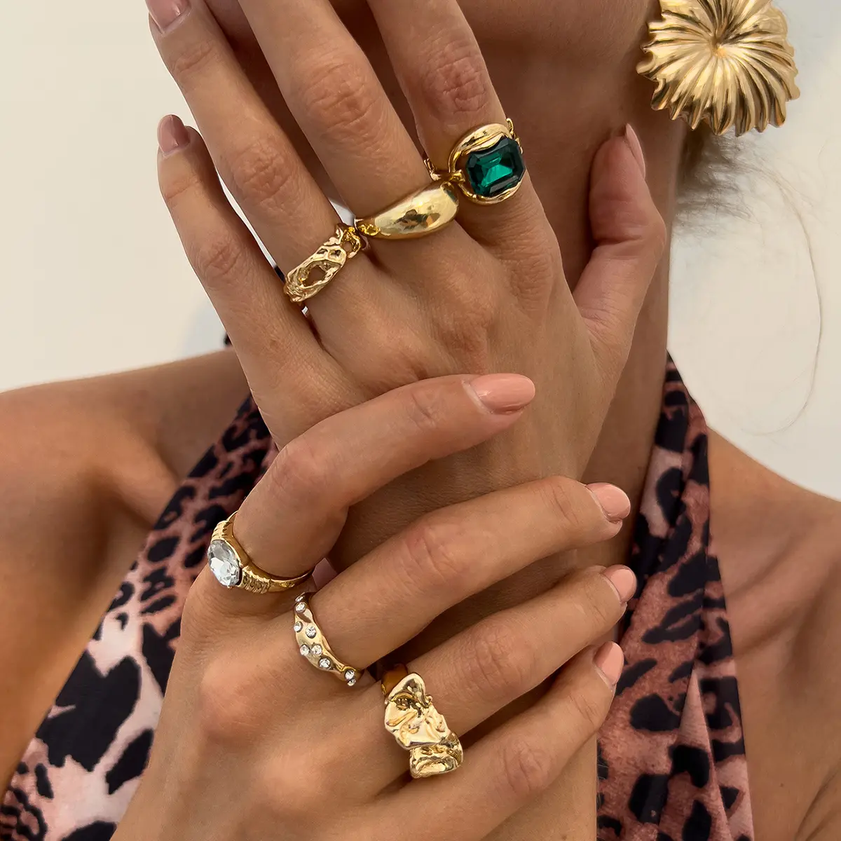 Ingemark 6Pcs/Set Punk Creative Open Rings for Women Wed Bridal Goth Geometric Rhinestone Knuckle Ring Couple Jewelry Gift New