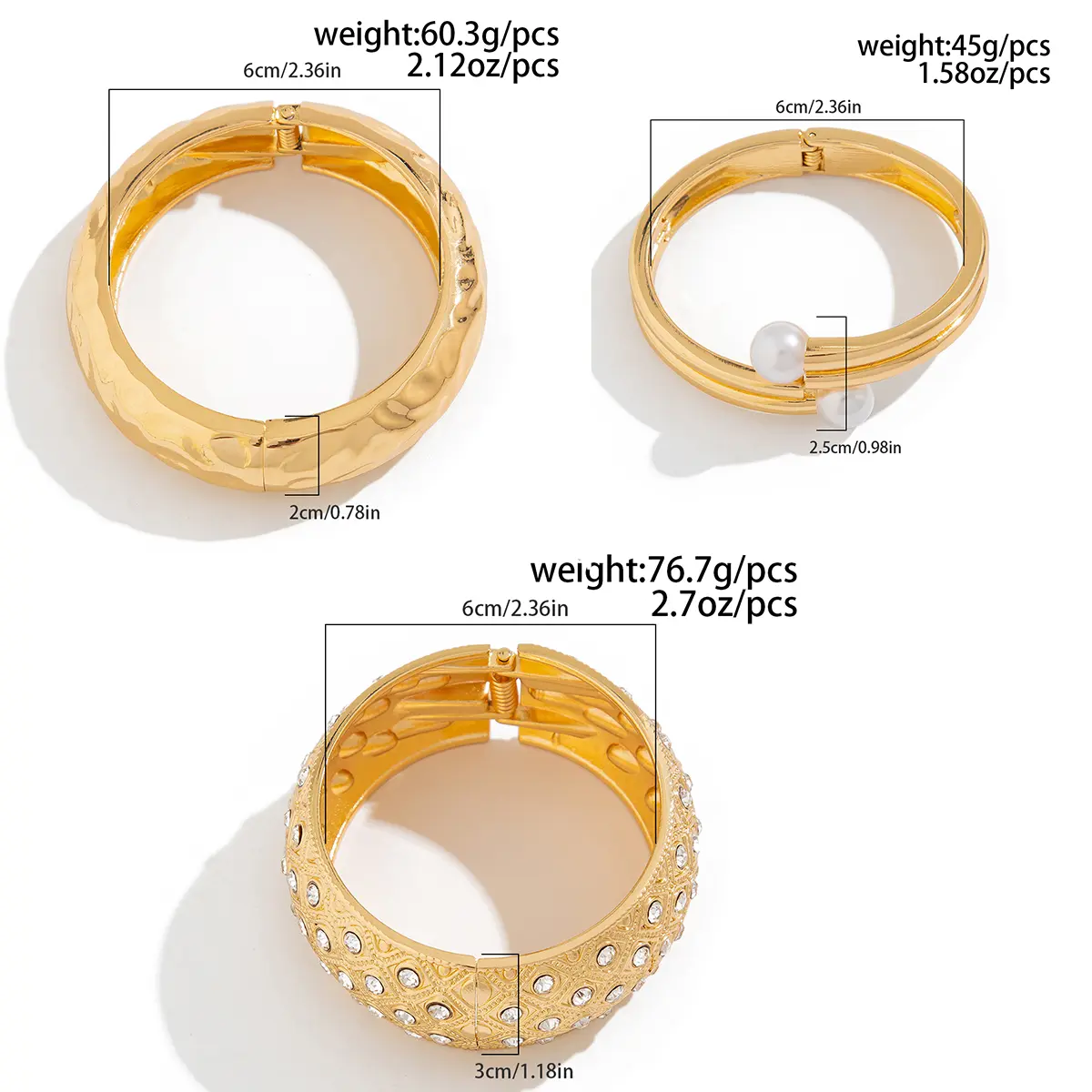 Ingemark Exaggerated Fashion Imitation Pearls Geometric Metal Bangles Hip Hop Punk Wrap Spring Bangles For Women Men Jewelry