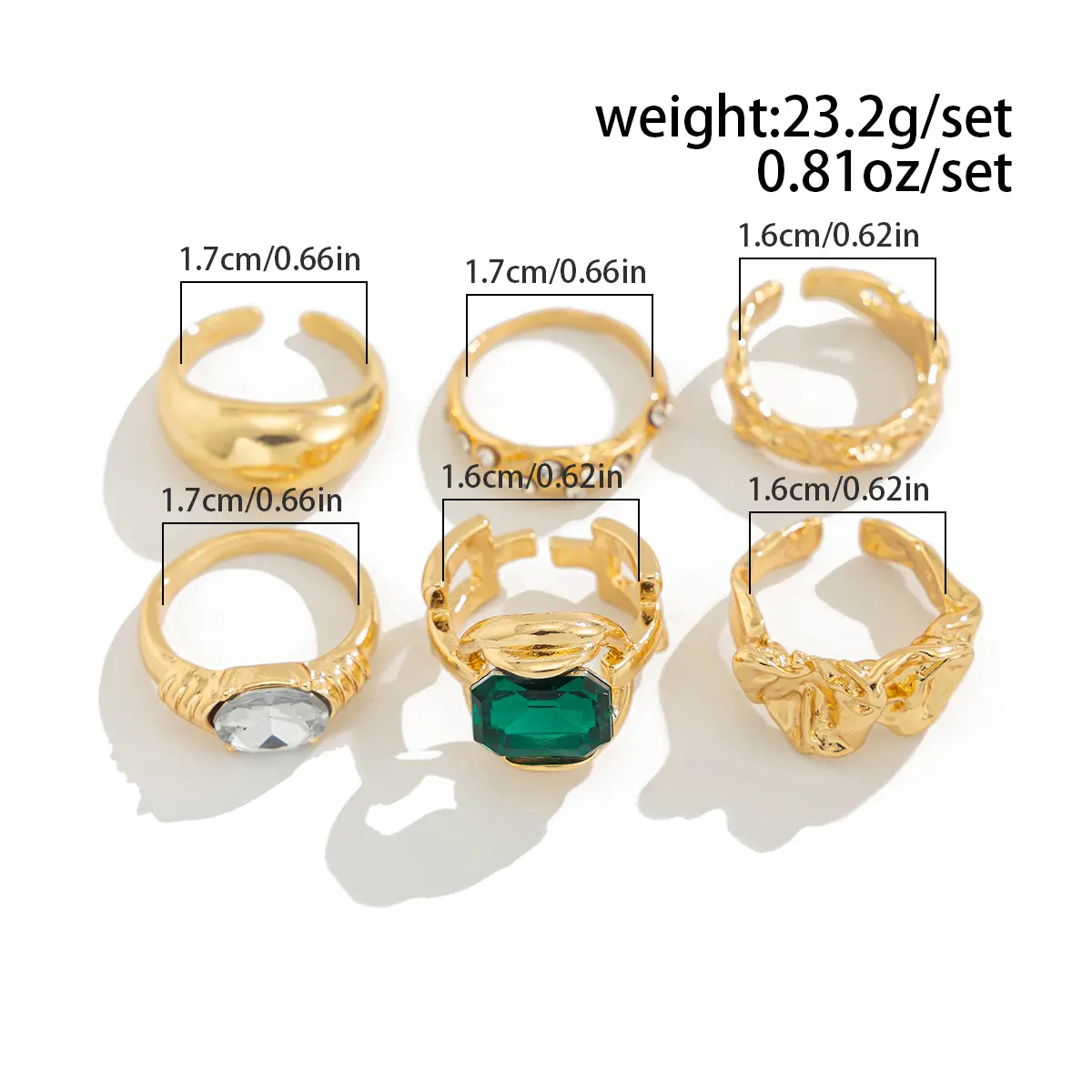Ingemark 6Pcs/Set Punk Creative Open Rings for Women Wed Bridal Goth Geometric Rhinestone Knuckle Ring Couple Jewelry Gift New