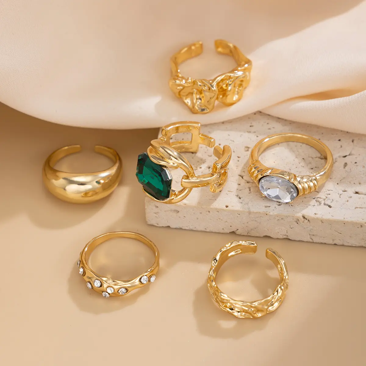 Ingemark 6Pcs/Set Punk Creative Open Rings for Women Wed Bridal Goth Geometric Rhinestone Knuckle Ring Couple Jewelry Gift New