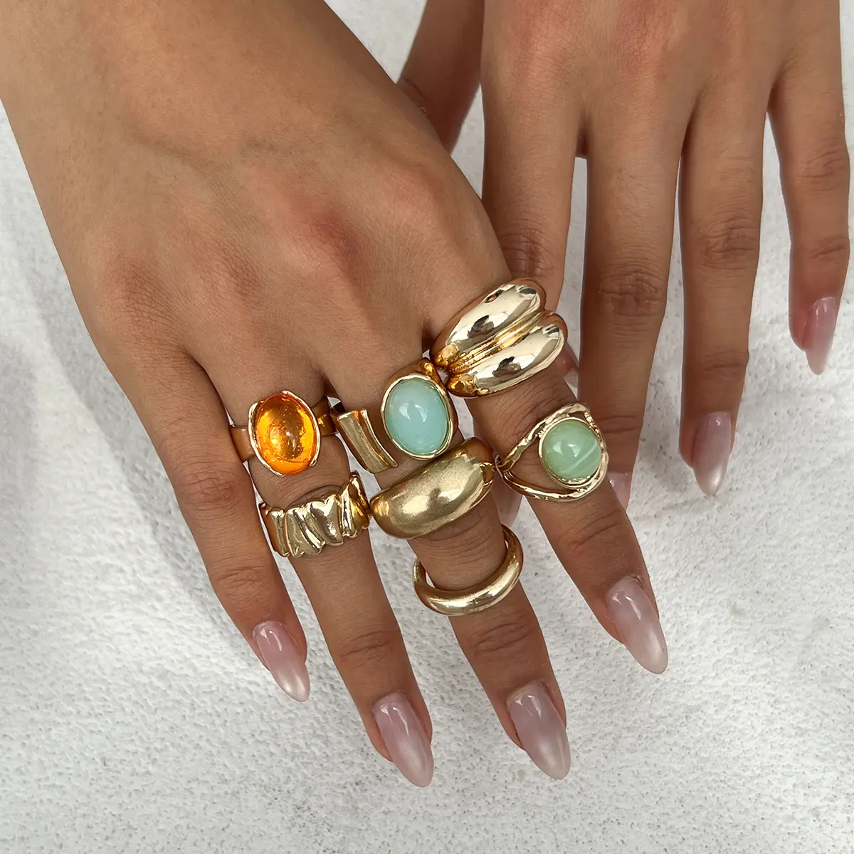 Ingemark 7Pcs/Set Luxury Colorful Crystal Open Rings for Women New Trend 2025 Goth Adjustable Geometric Ring Y2K Jewelry Gift