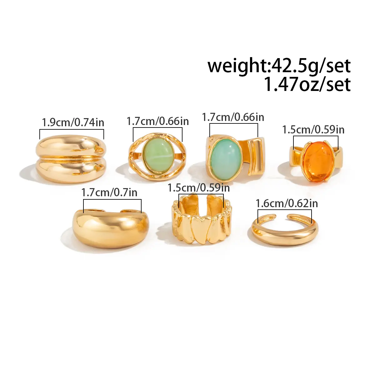 Ingemark 7Pcs/Set Luxury Colorful Crystal Open Rings for Women New Trend 2025 Goth Adjustable Geometric Ring Y2K Jewelry Gift