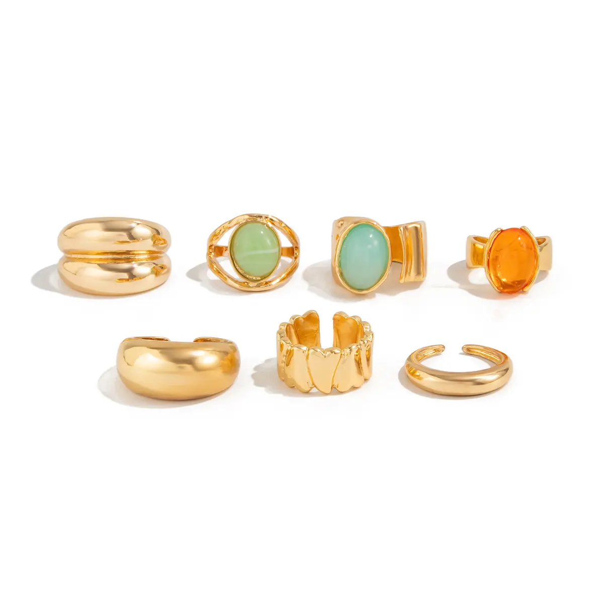 Ingemark 7Pcs/Set Luxury Colorful Crystal Open Rings for Women New Trend 2025 Goth Adjustable Geometric Ring Y2K Jewelry Gift
