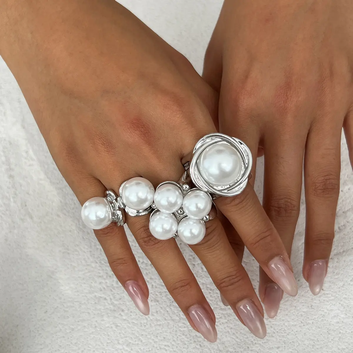 Ingemark 3Pcs/Set Elegant Imitation Pearl Open Ring for Women Wedding Bridal Creative Geometric Ring Engagement Party Jewelry