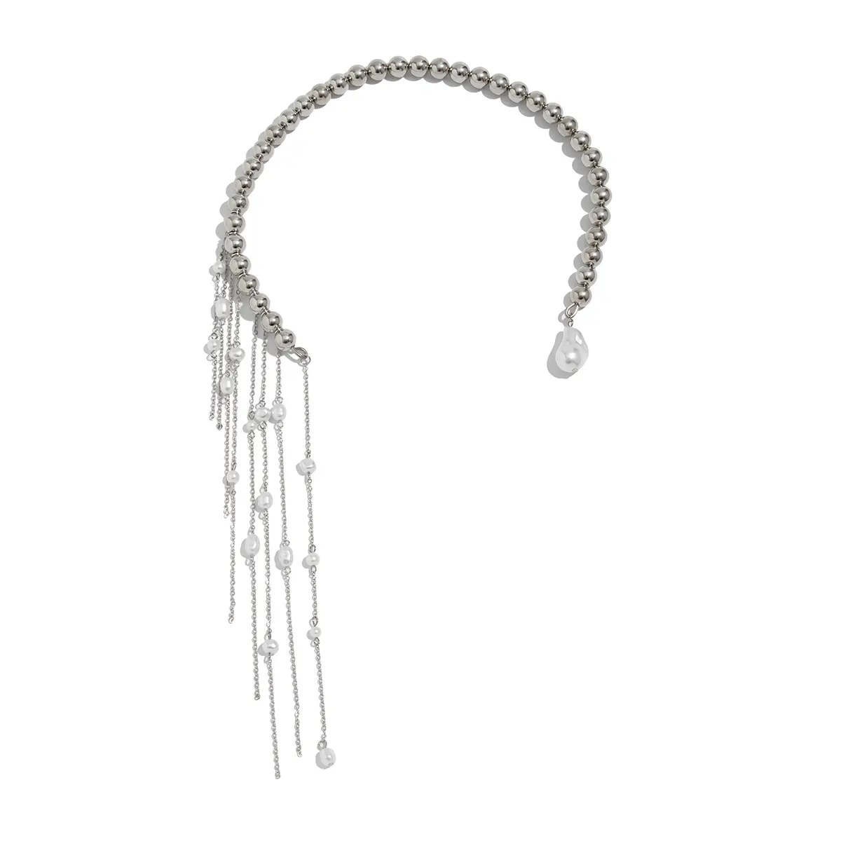 Ingemark Sexy Goth  Imitation Pearl Tassels Open Torques Choker Necklace Women Unique Trendy CCB Beads Collarbone Chain Jewelry
