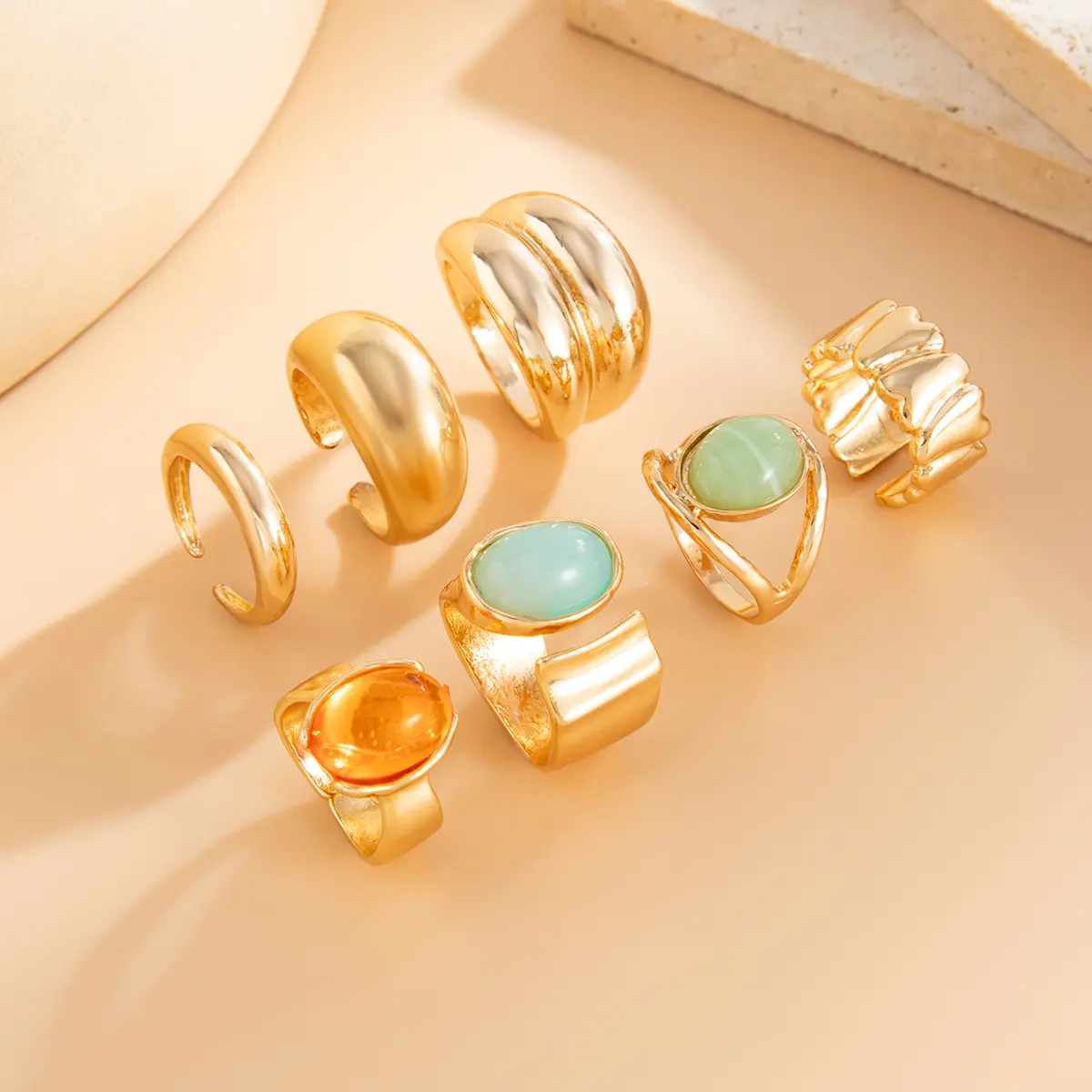 Ingemark 7Pcs/Set Luxury Colorful Crystal Open Rings for Women New Trend 2025 Goth Adjustable Geometric Ring Y2K Jewelry Gift