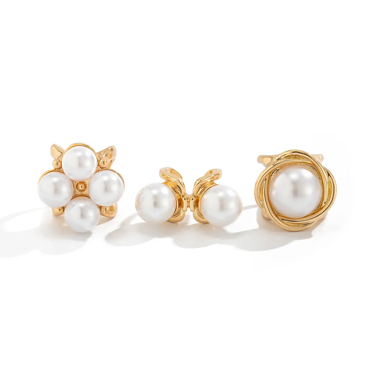 Ingemark 3Pcs/Set Elegant Imitation Pearl Open Ring for Women Wedding Bridal Creative Geometric Ring Engagement Party Jewelry