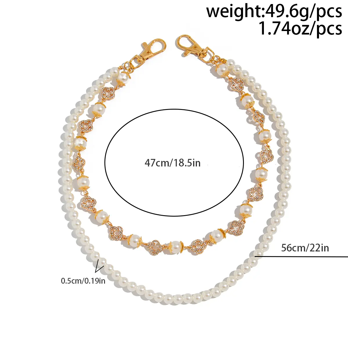 Ingemark Fashion Imitation Pearl Rhinestone Flower Jeans Pants Chain For Men Vintage Gold Color Wallet Key Chain Hip Hop Jewelry
