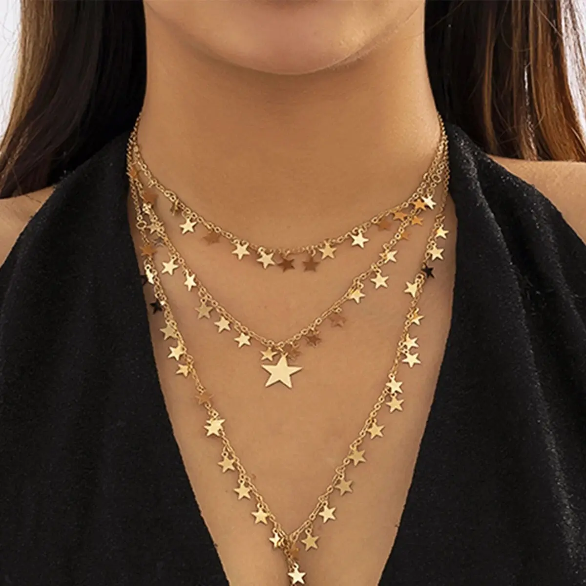3Pcs/Set Sexy Goth Star Tassel Long Pendant Choker Necklace Women Wed Bridal Creative Gold Color Clavicle Chain Y2K Accessories