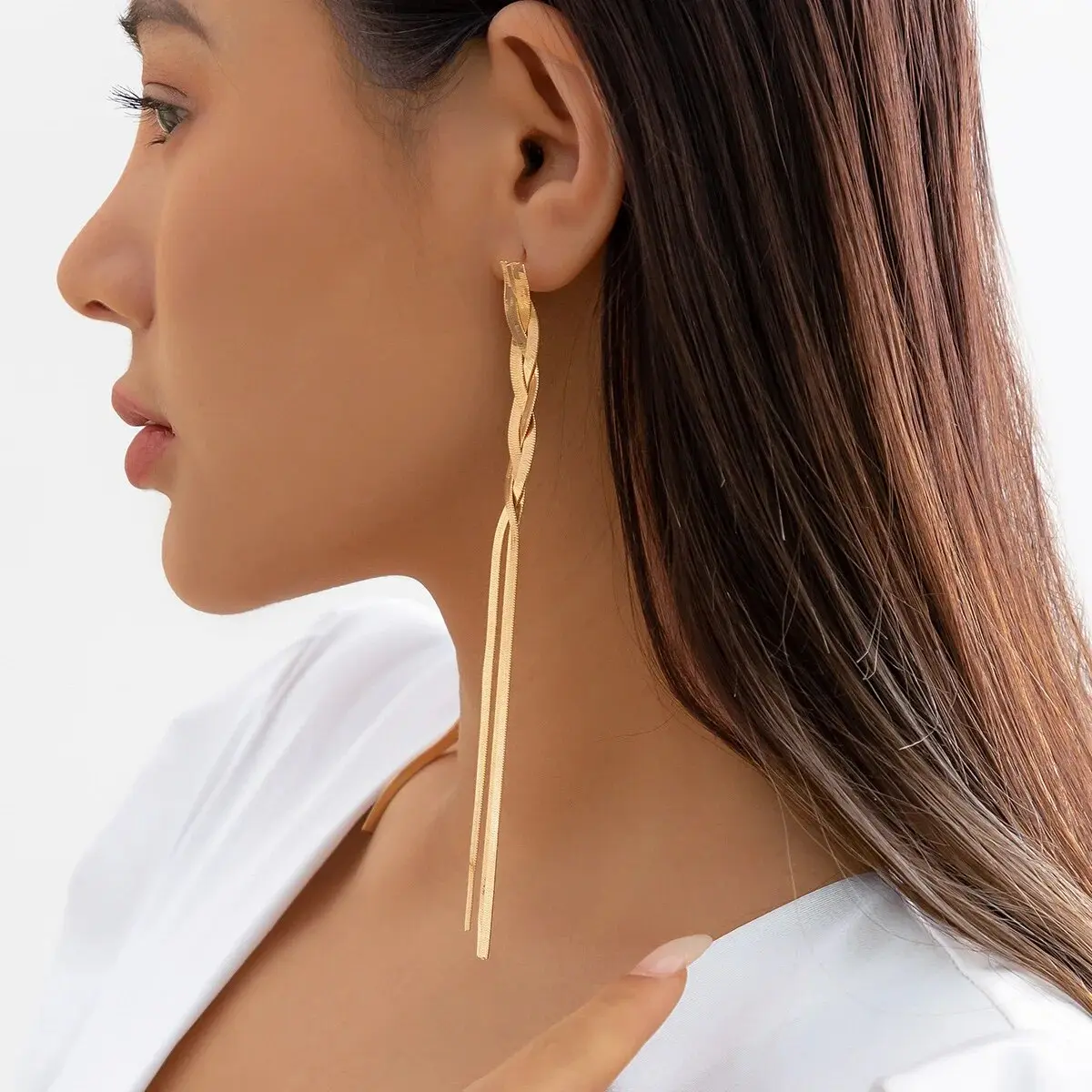 Kpop Gold Color Long Snake Chain Drop Earring for Women Wedding Vintage Dangle Earring Trendy Accessories Party Jewelry Gift