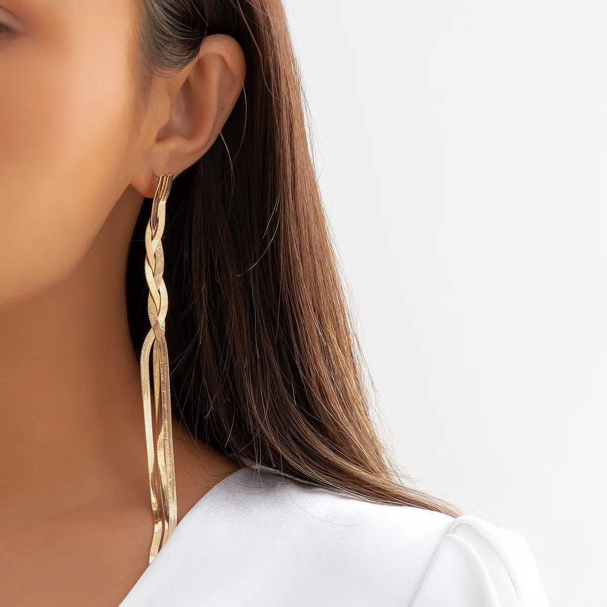 Kpop Gold Color Long Snake Chain Drop Earring for Women Wedding Vintage Dangle Earring Trendy Accessories Party Jewelry Gift
