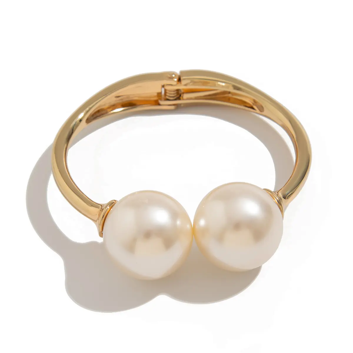 Ingemark Retro Trendy Gold Color Imitation Pearl Chunky Bangles Women Punk Geometric Stacking Bangle Party Aesthetics Jewelry