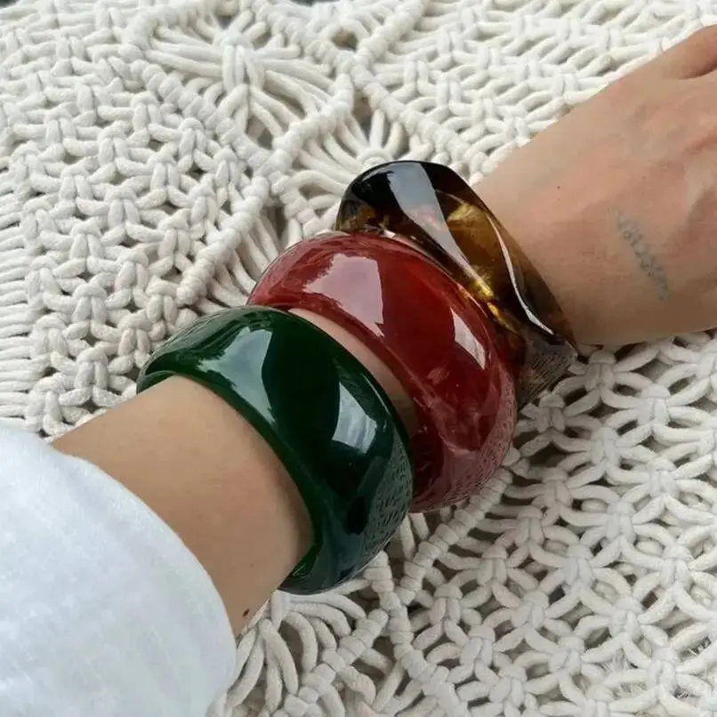 Ingemark 3 Styles Vintage Irregular Glossy Resin Acrylic Bracelets for Women New Trend Boho Wide Bangles Y2K Jewelry Accessories