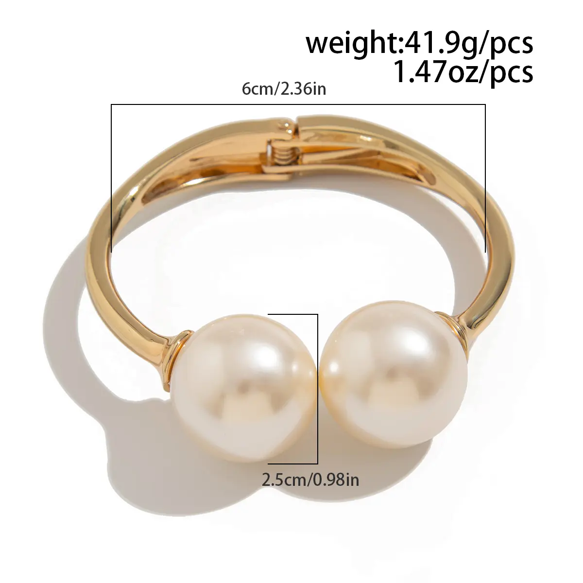 Ingemark Retro Trendy Gold Color Imitation Pearl Chunky Bangles Women Punk Geometric Stacking Bangle Party Aesthetics Jewelry