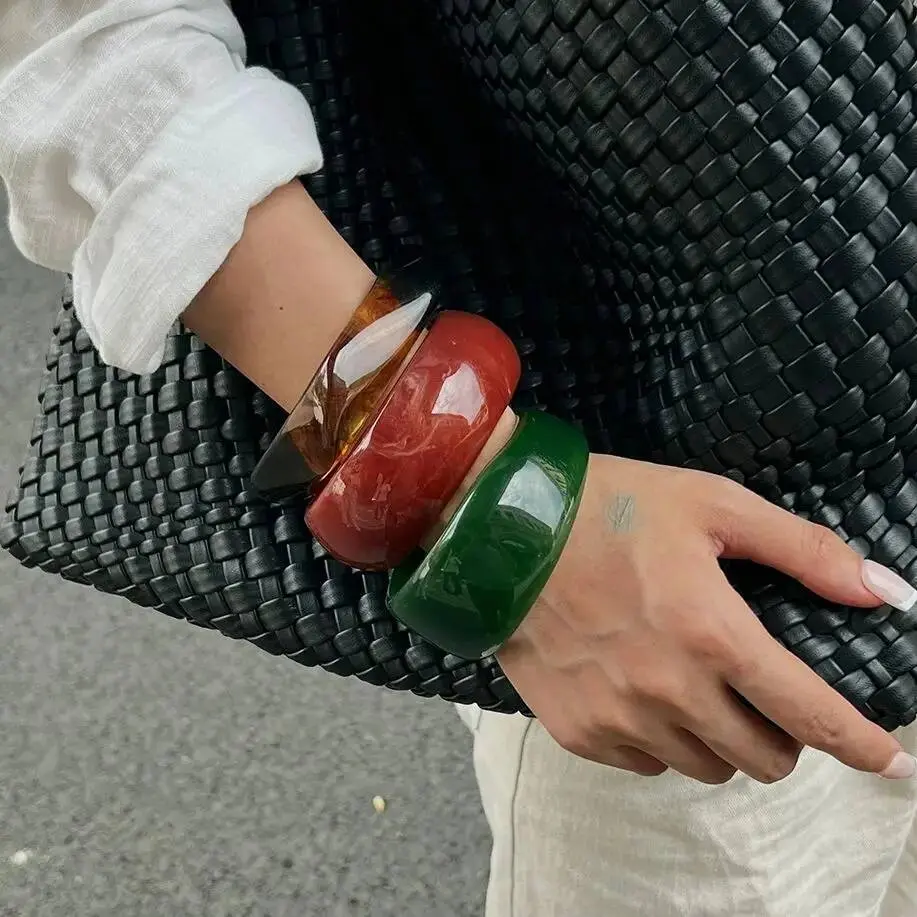 Ingemark 3 Styles Vintage Irregular Glossy Resin Acrylic Bracelets for Women New Trend Boho Wide Bangles Y2K Jewelry Accessories