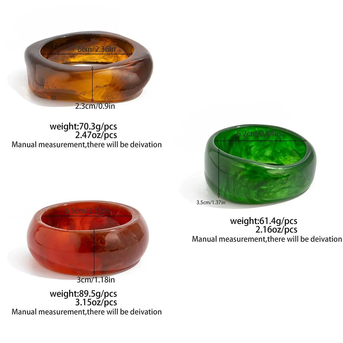 Ingemark 3 Styles Vintage Irregular Glossy Resin Acrylic Bracelets for Women New Trend Boho Wide Bangles Y2K Jewelry Accessories