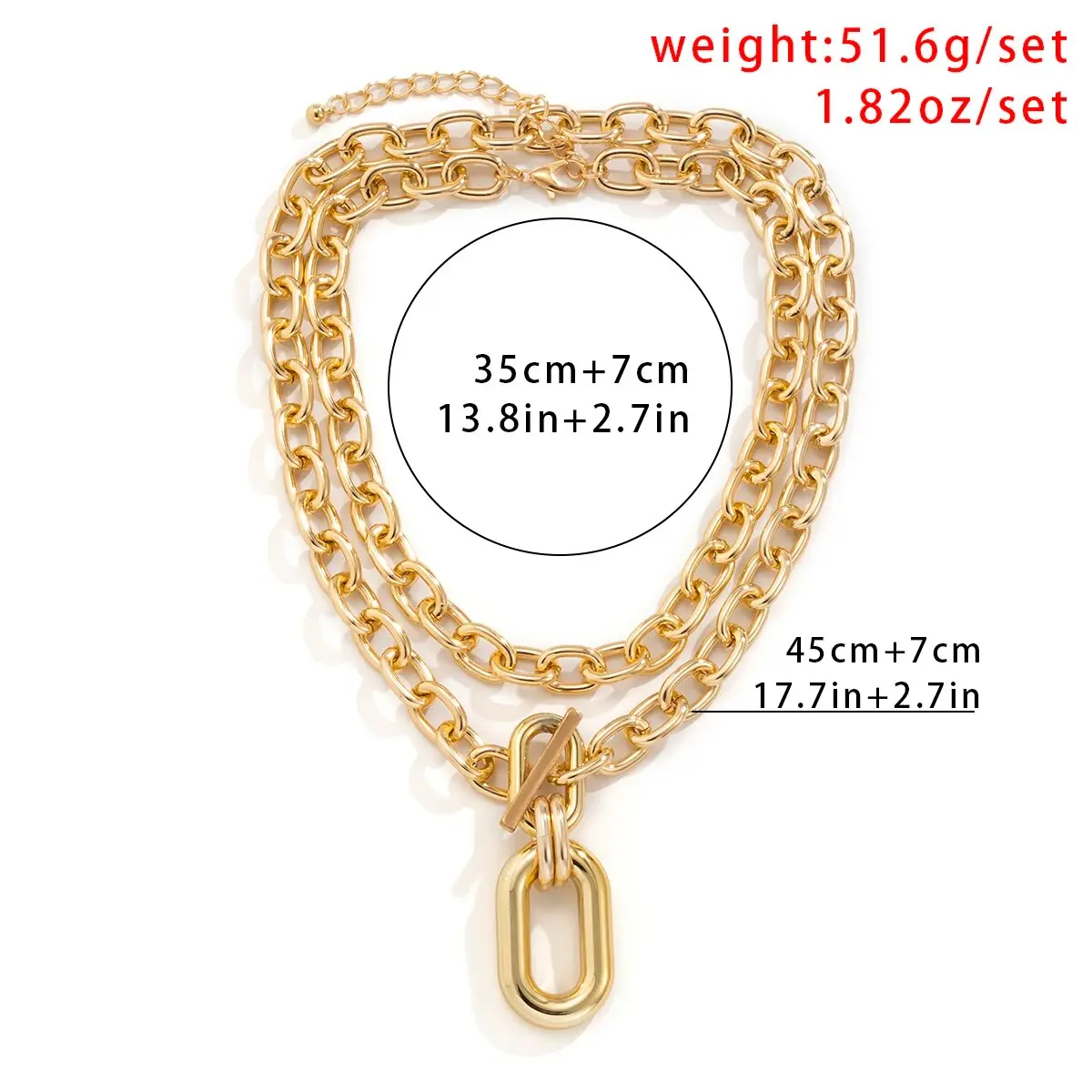 2Pcs Exaggerated Chunky Chain CCB OT Buckle Pendand Choker Necklace for Women Heavy Metal Link Jewelry Accessories Steampunk Men