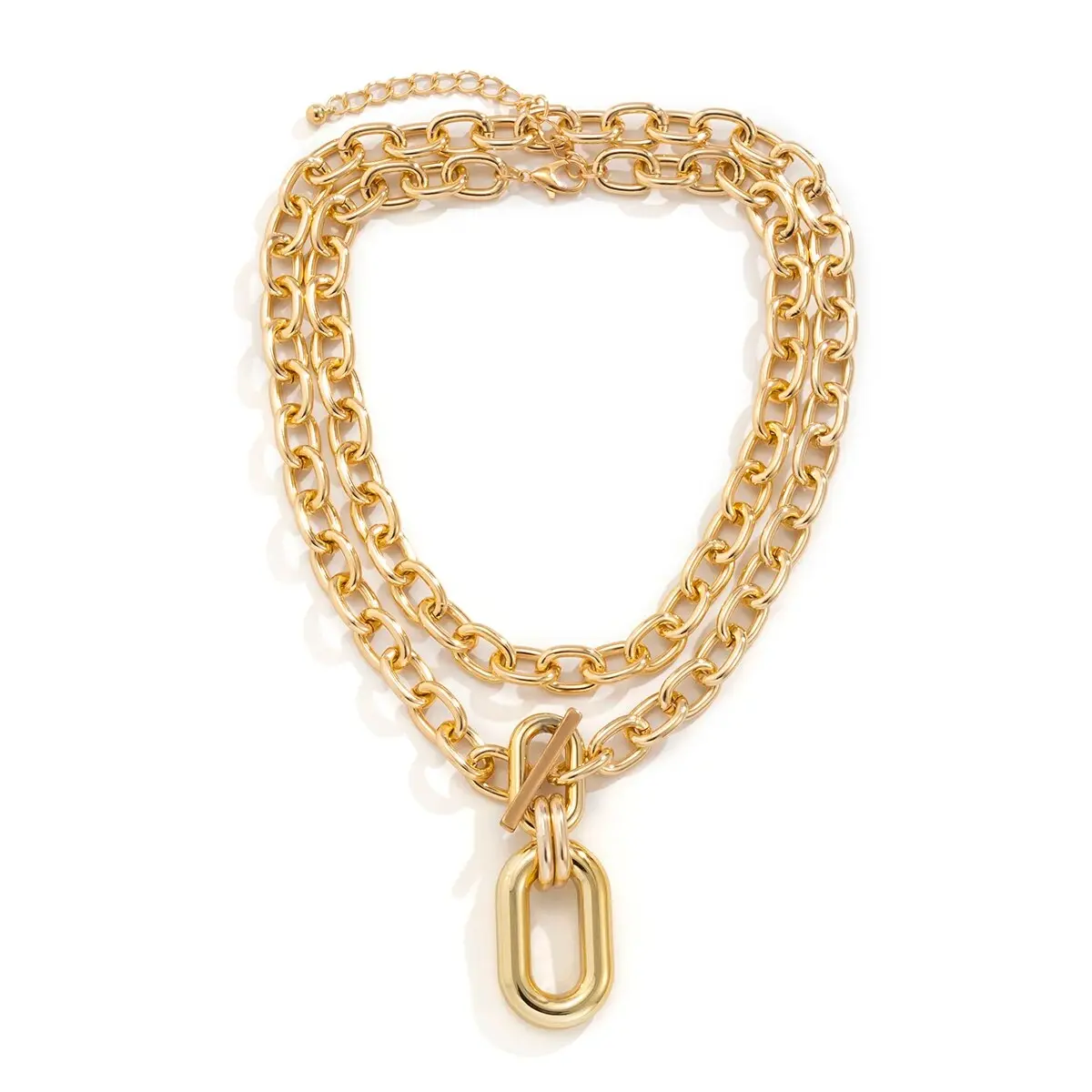 2Pcs Exaggerated Chunky Chain CCB OT Buckle Pendand Choker Necklace for Women Heavy Metal Link Jewelry Accessories Steampunk Men