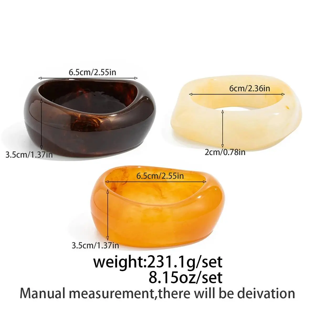 Ingemark 3Pcs/Set Boho Irregular Resin Plastic Bangles for Women New Trend Vintage Glossy Geometric Bracelets Y2K Jewelry Gift