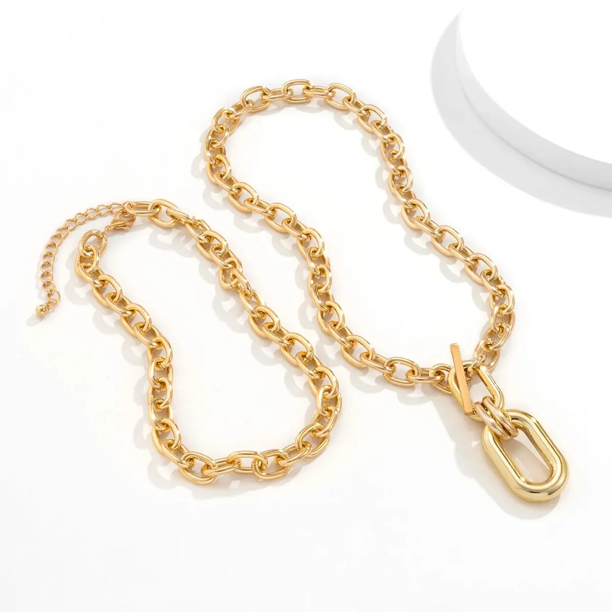 2Pcs Exaggerated Chunky Chain CCB OT Buckle Pendand Choker Necklace for Women Heavy Metal Link Jewelry Accessories Steampunk Men
