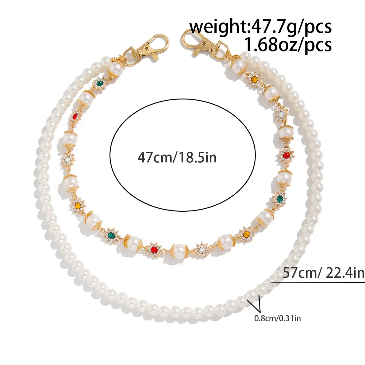 Ingemark Bohemian Double Layer Imitation Pearl Rhinestone Jeans Pants Chain Women Trend Exquisite Alloy Keychain Daily Jewelry