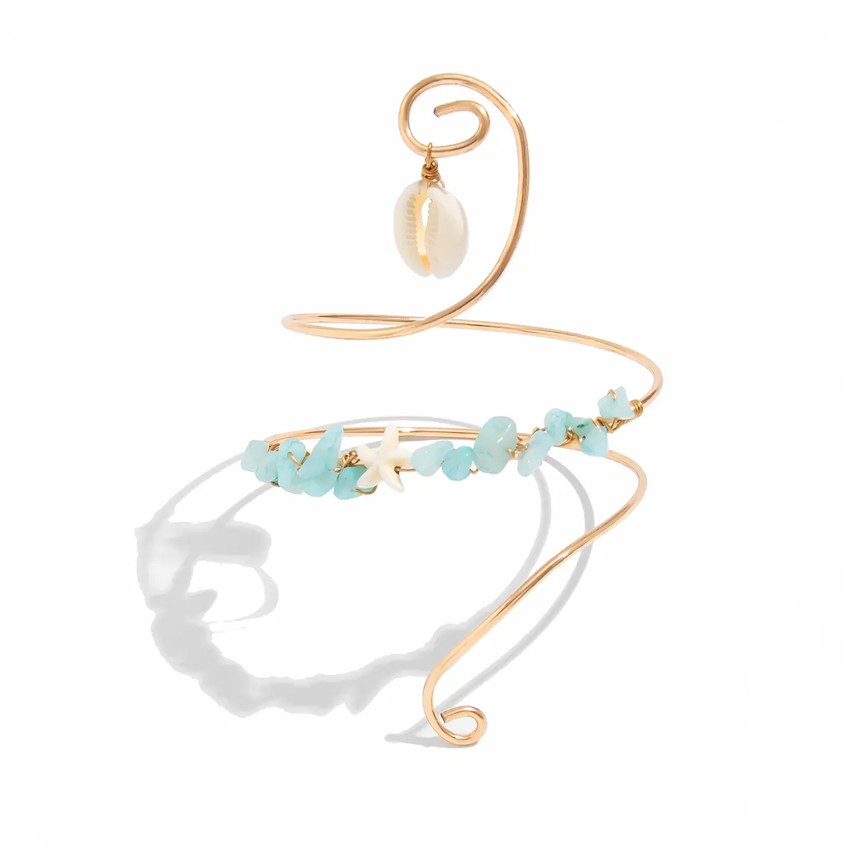 Ingemark Boho Irregular Stones Spiral Upper Arm Cuff Bangles Women Creative Conch Pendant Arm Bracelet  Aesthetic Summer Jewelry
