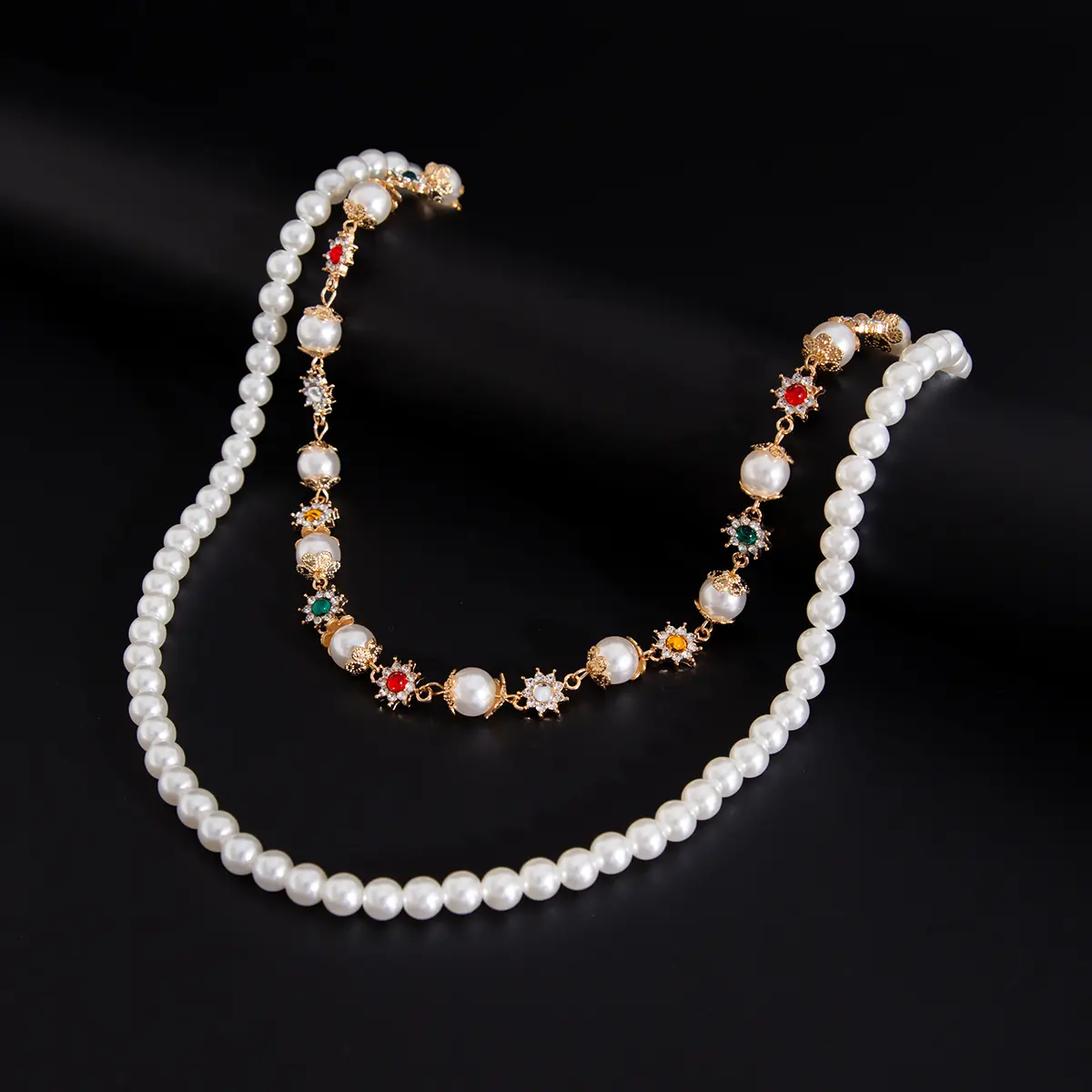 Ingemark Bohemian Double Layer Imitation Pearl Rhinestone Jeans Pants Chain Women Trend Exquisite Alloy Keychain Daily Jewelry