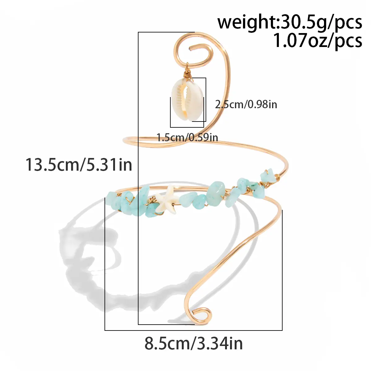 Ingemark Boho Irregular Stones Spiral Upper Arm Cuff Bangles Women Creative Conch Pendant Arm Bracelet  Aesthetic Summer Jewelry