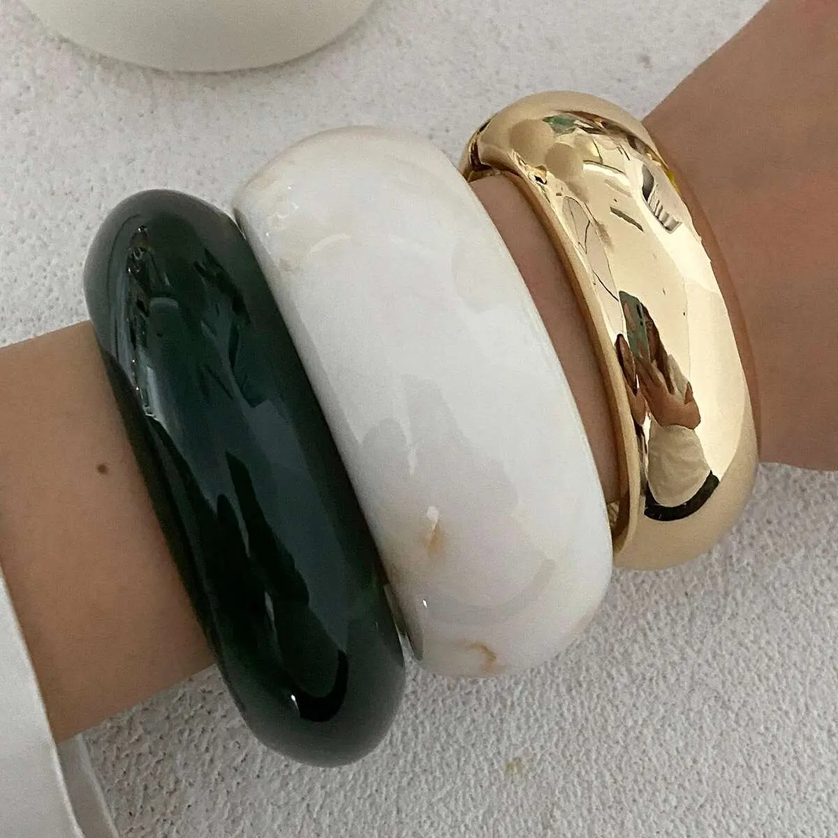 Ingemark 3 Styles Exaggerated Resin Acrylic Thick Wide Bangles for Women Vintage Irregular Spring Bracelets Steampunk Jewelry
