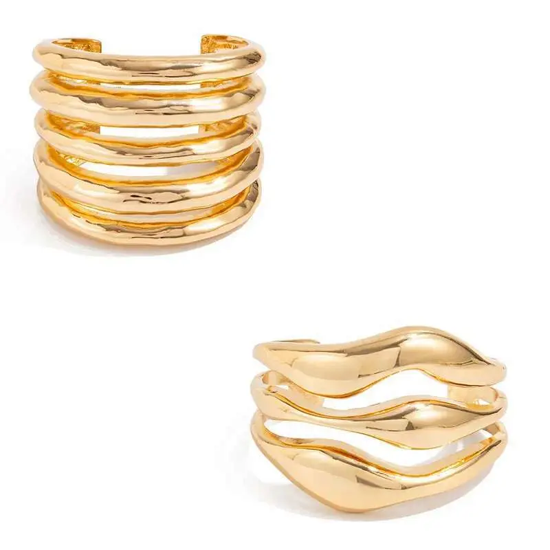 Ingemark 2 Styles Trendy Simple Chunky Thick Bangles for Women Vintage Smooth Curved Alloy Bracelet Summer Charm Jewelry Gift