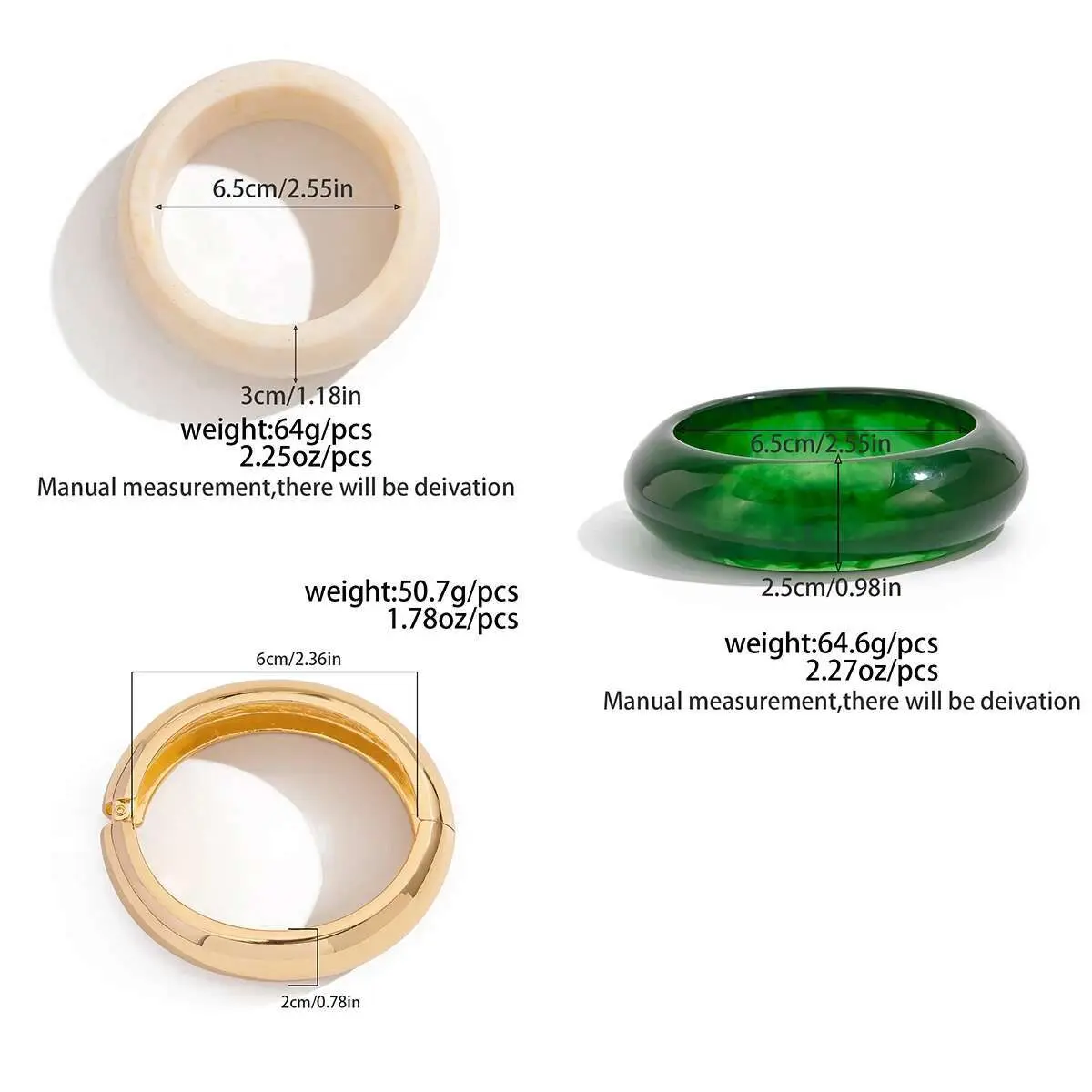 Ingemark 3 Styles Exaggerated Resin Acrylic Thick Wide Bangles for Women Vintage Irregular Spring Bracelets Steampunk Jewelry