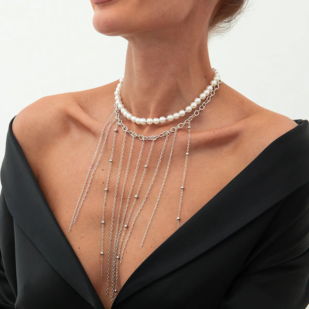 IngemarK Trendy Imitation Pearls Choker Necklace For Women Unique Creative Long Tassel Chain Pendant Necklace Jewelry Gift 2025