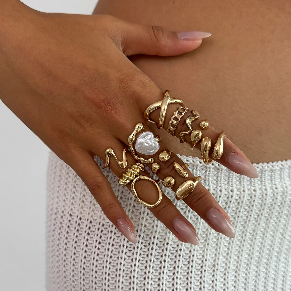 Ingemark 12Pcs/Set Vintage Metal Water Drop Open Ring for Women Trend 2025 Creative Geometric Ring Engagement Daily Jewelry Gift